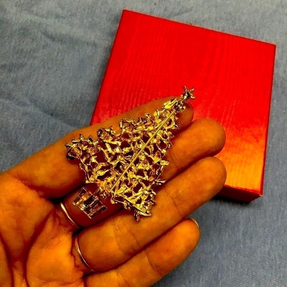 Vintage Gold Plated & Crystal Christmas Tree Brooch - Picture 3 of 5